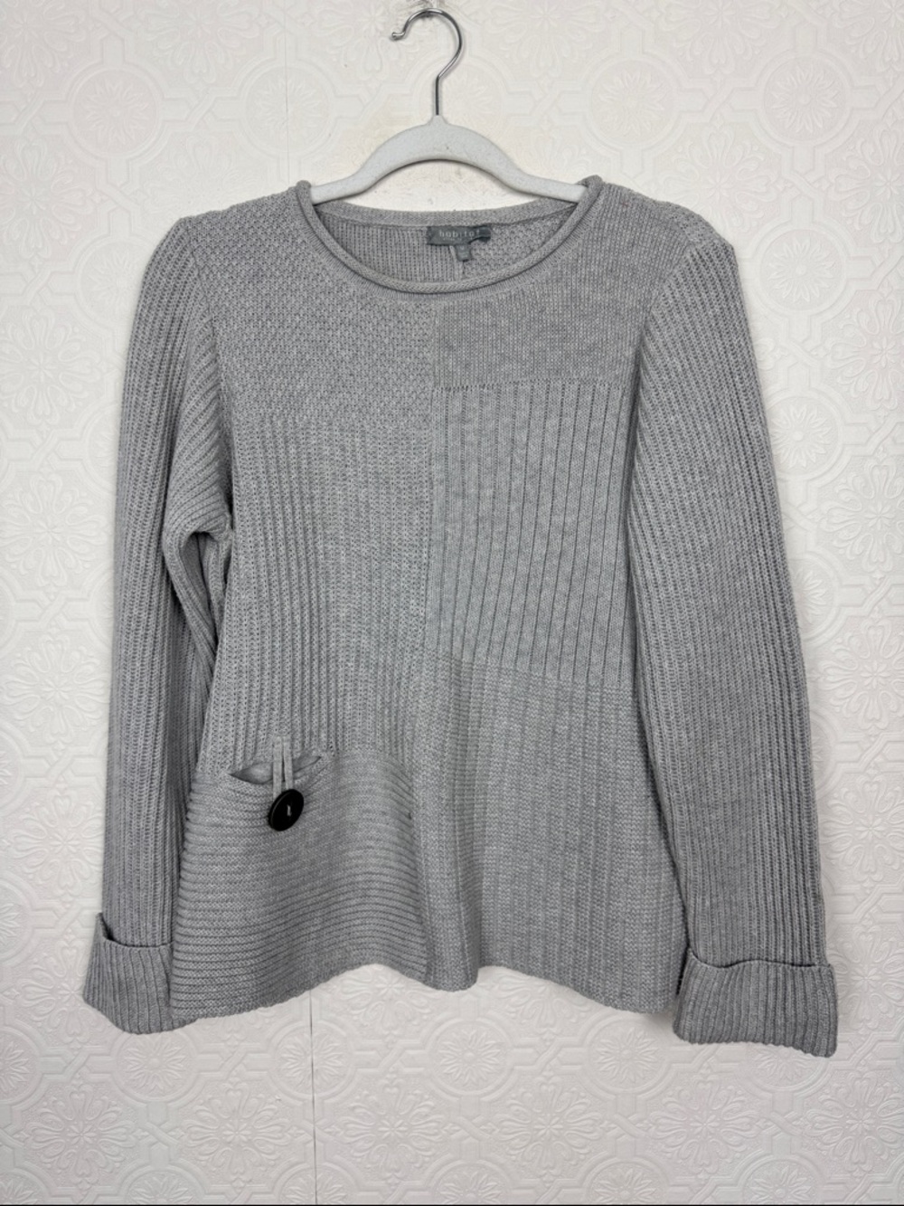 Habitat Gray Cotton Knit Sweater Women’s Medium Lagenlook Oversized Artsy Pocket
